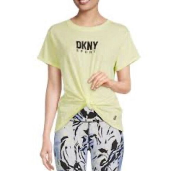 DKNY SPORT - L Sz L - Cotton Embroidered Logo Tee in Lemon Yellow. NWT! - Picture 1 of 14